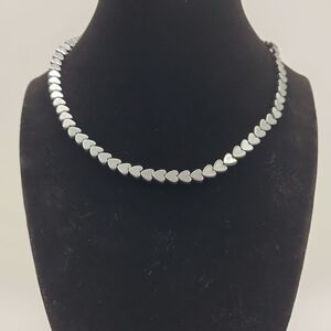 Hematite Heart Necklace Silver Tone Minimalist Choker Vintage Style